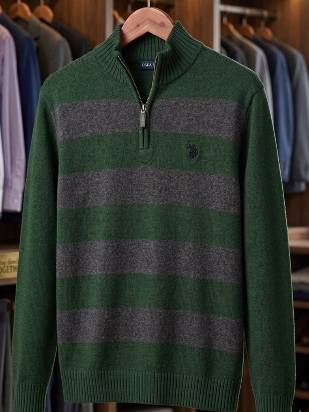 US POLO ASSN Striped Half-Zip Sweater